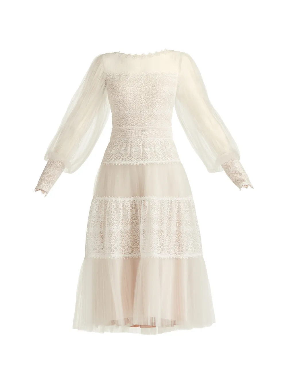 Tadashi Shoji lace long-sleeve midi dress - Nude