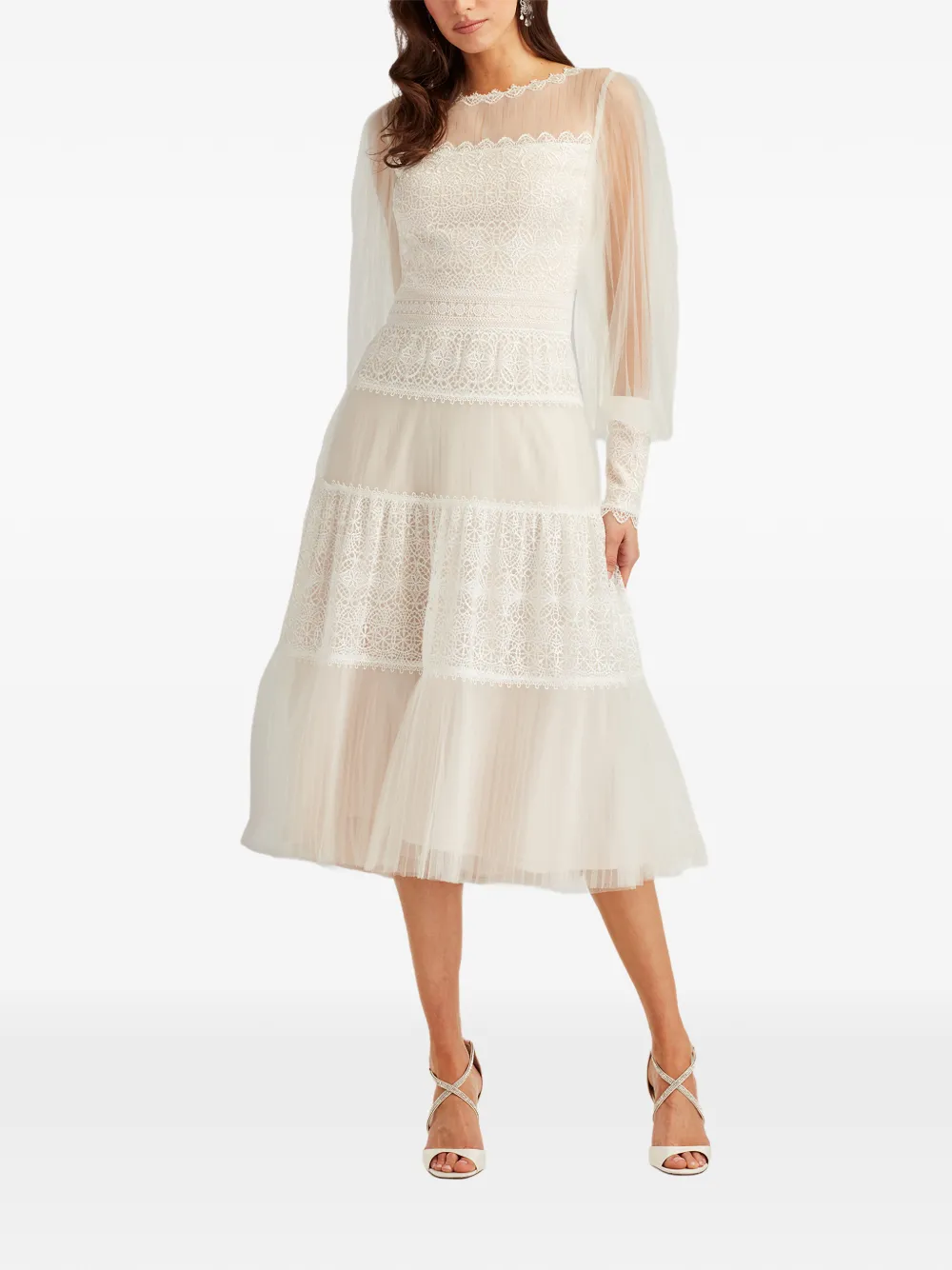 Tadashi Shoji Midi-jurk met lange mouwen Beige