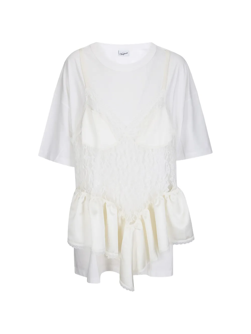 Vaquera lace-overlay ruffled T-shirt - Bianco