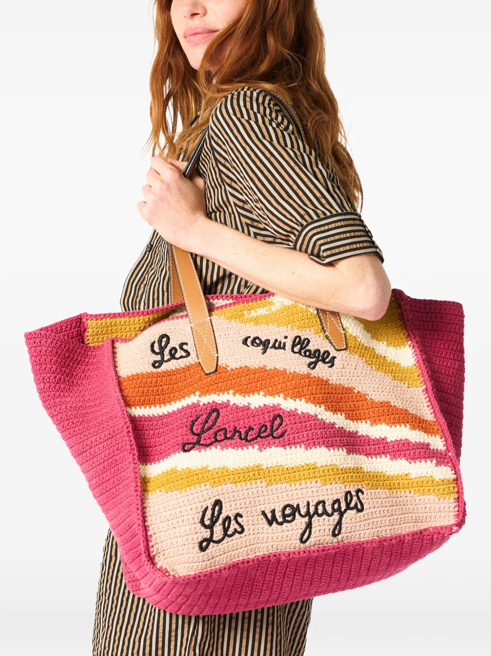 Lancel L logo-embroidered tote bag - Rosa