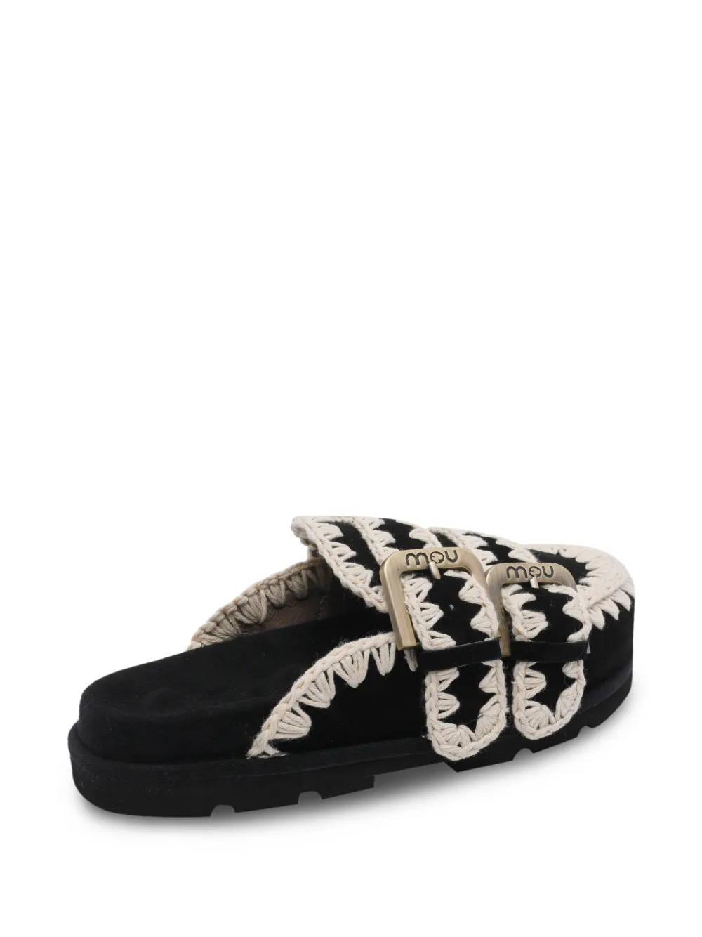  Mou Mules Low Con Hebilla - Negro 