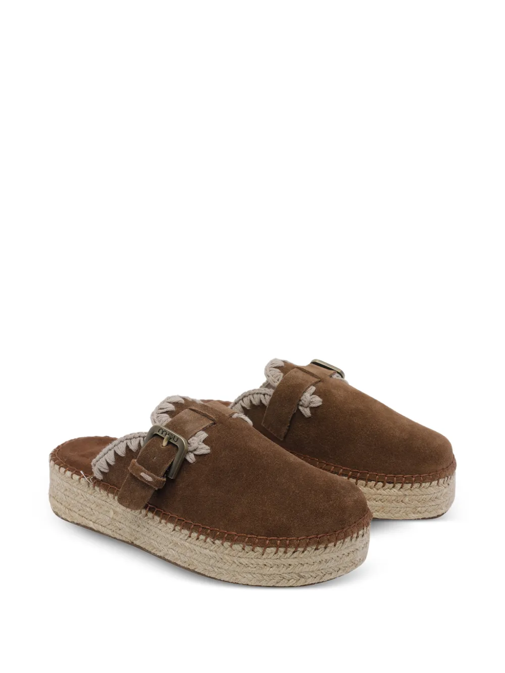 Mou Buckled Jute Clog Sandals - Brown 