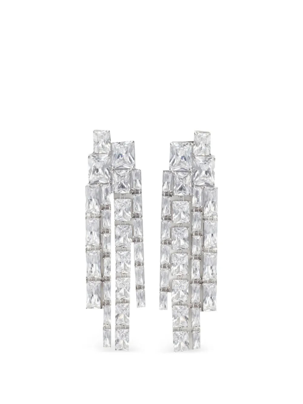 Self-Portrait square-crystal dangle earrings - Argento