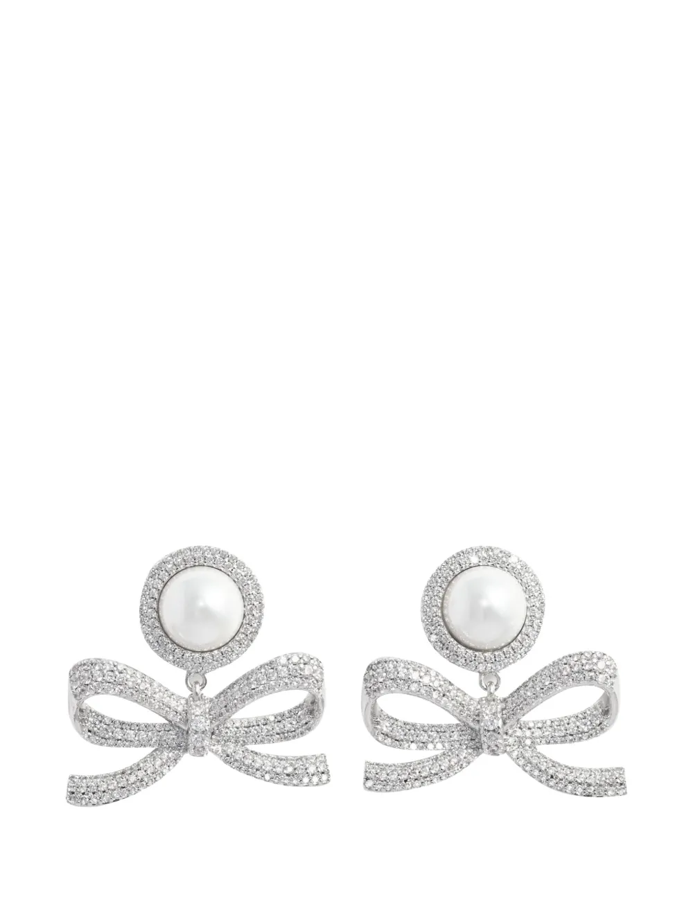 Self-Portrait bow-detail drop earrings - Argento