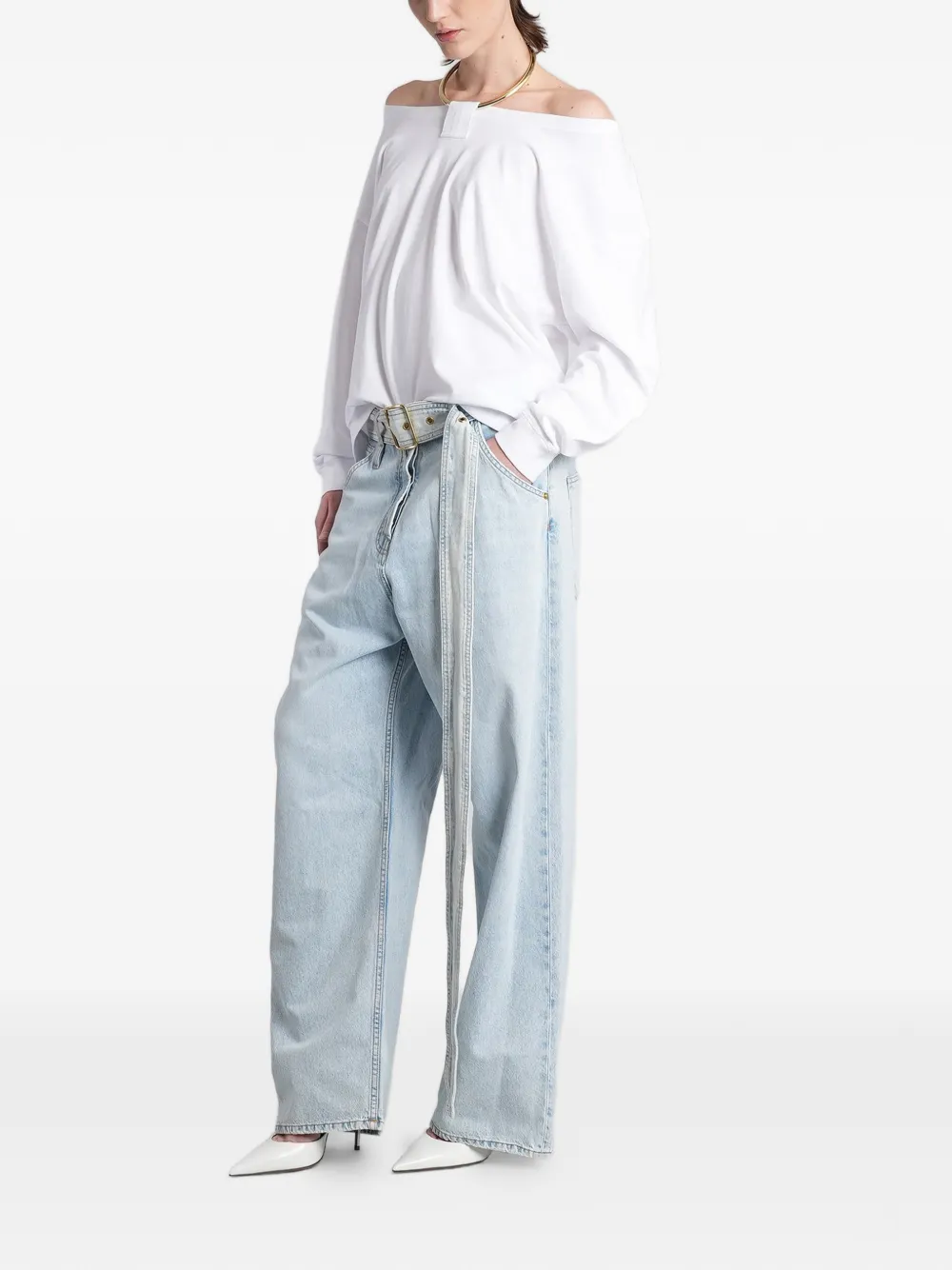 DARKPARK Dalila jeans met wijde pijpen en ceintuur Blauw