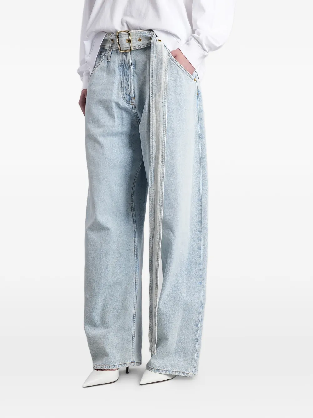 DARKPARK Dalila jeans met wijde pijpen en ceintuur Blauw