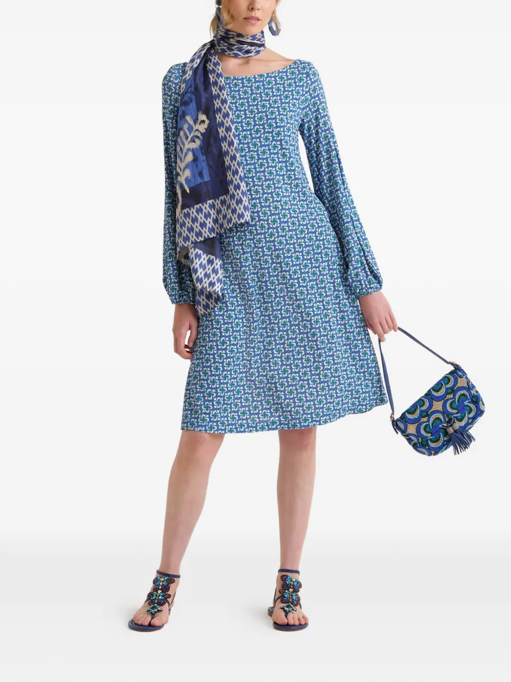 MALIPARMI Midi-jurk met wijde mouwen Blauw