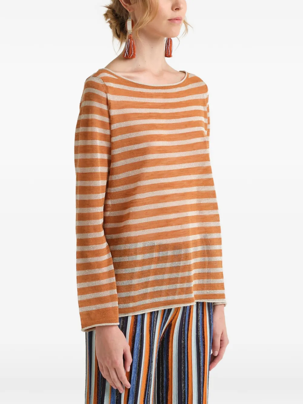 MALIPARMI Gestreept T-shirt Bruin