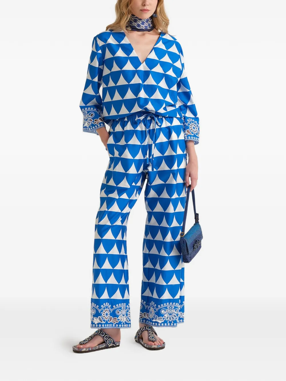 MALIPARMI Broek met optische print Blauw