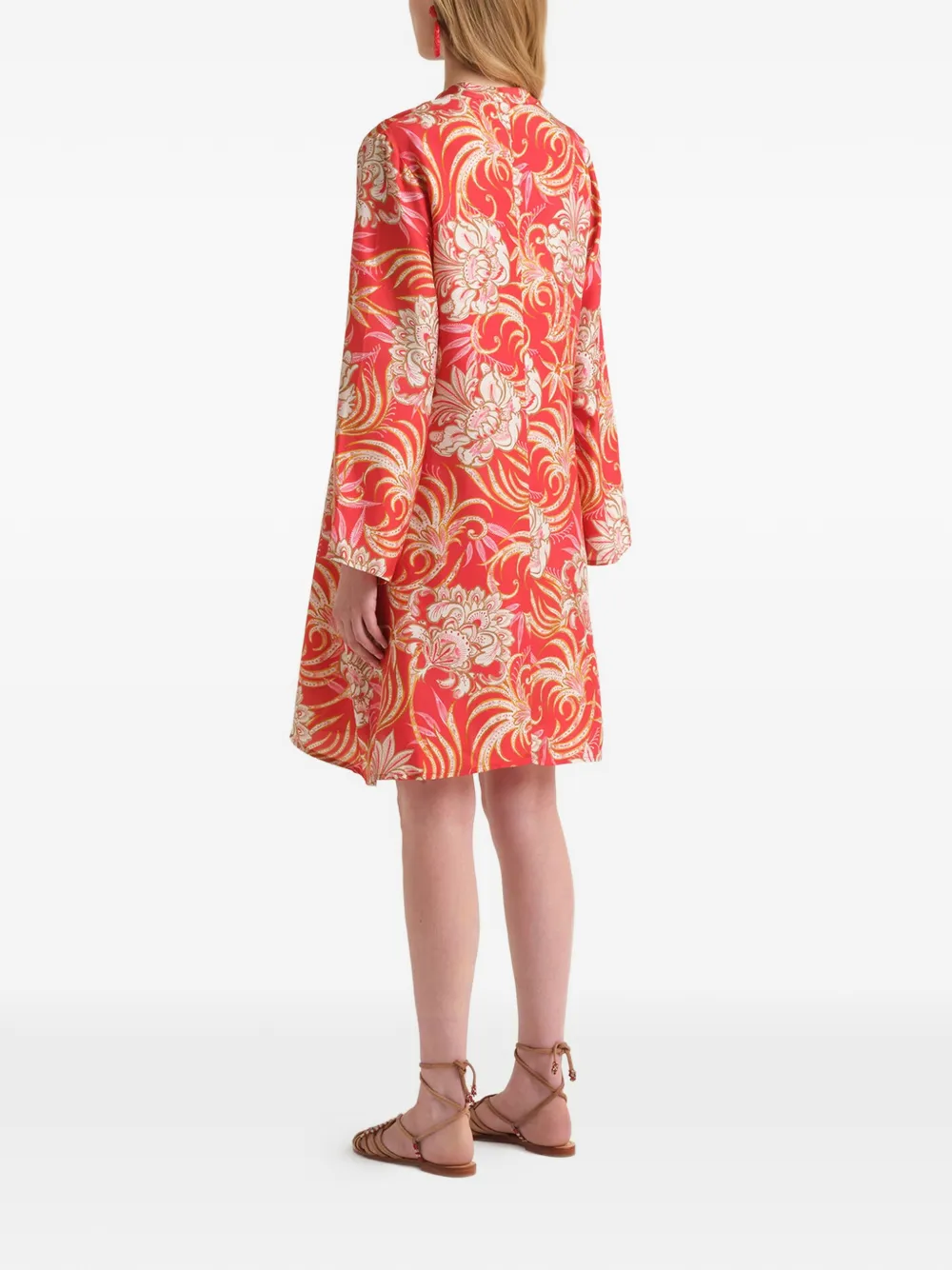 MALIPARMI Mini-jurk met flared mouwen en print Rood