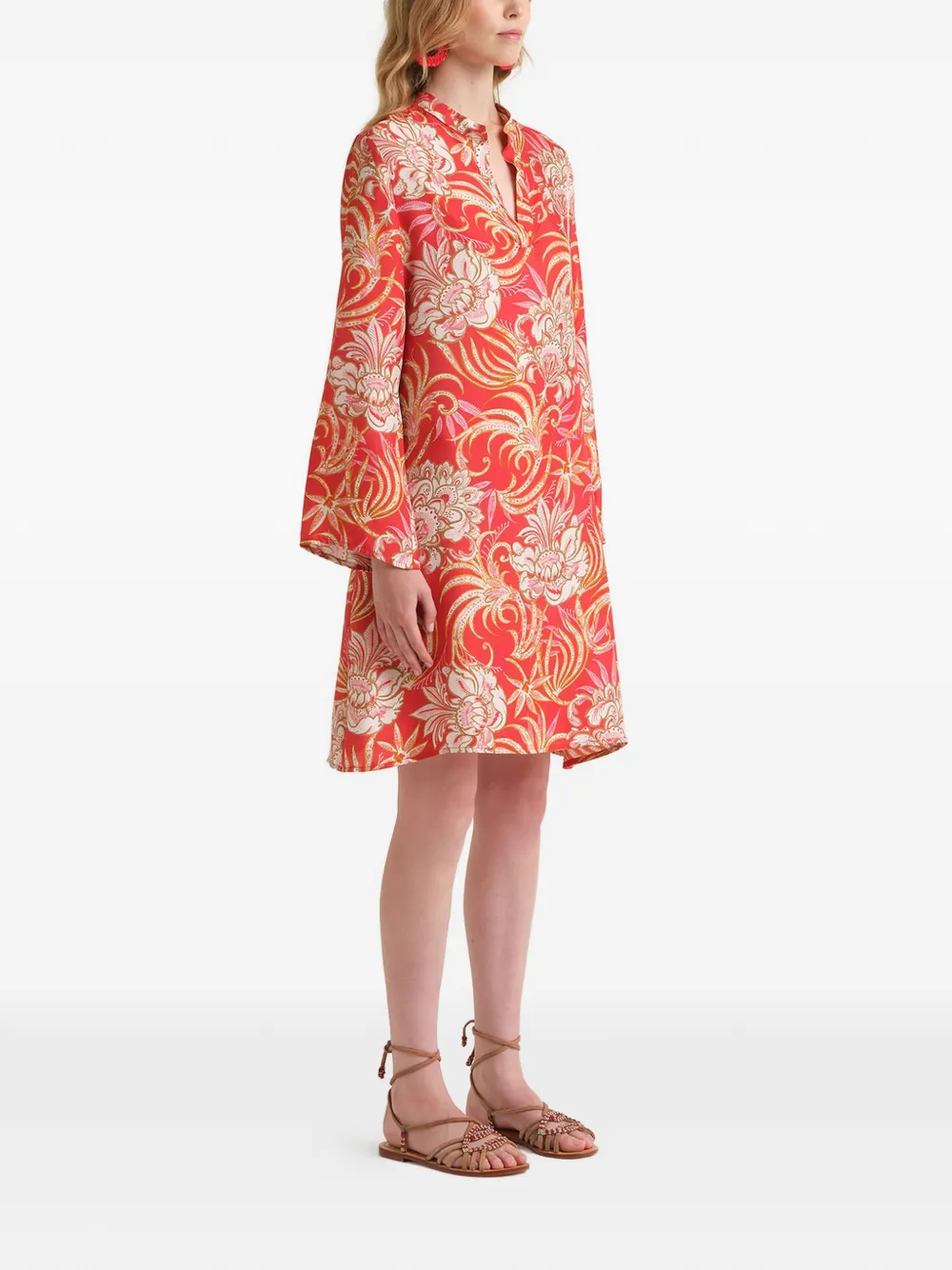 MALIPARMI Mini-jurk met flared mouwen en print Rood
