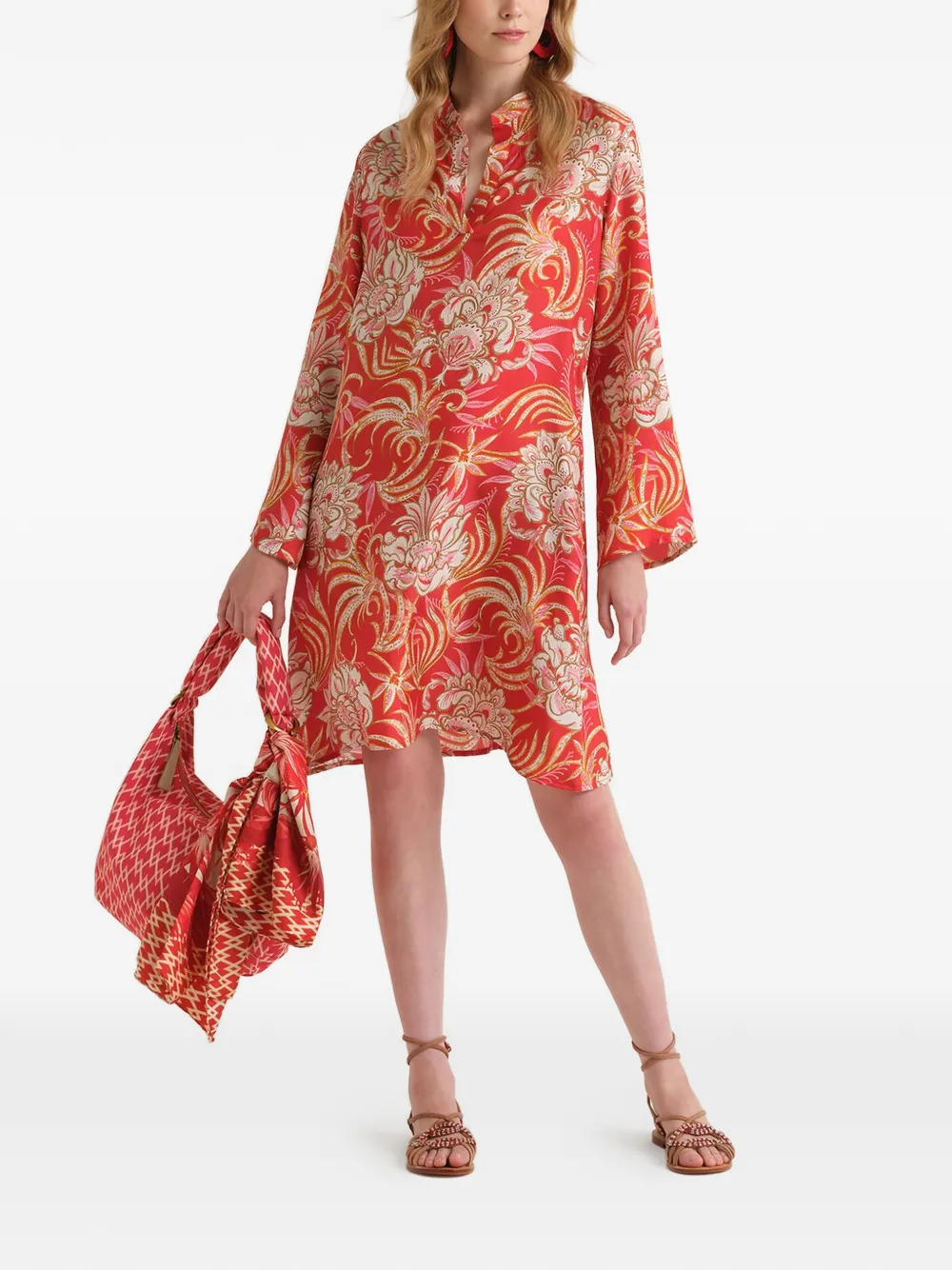 MALIPARMI Abito corto con maniche svasate - Rosso