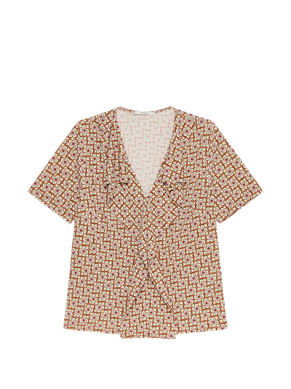 MALIPARMI Mouliné ruffled geometric V-neck top - Marrone
