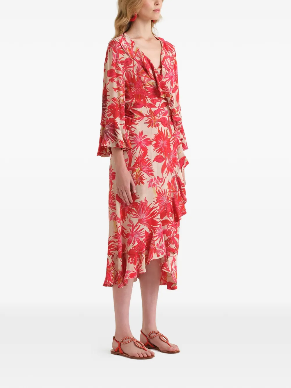 MALIPARMI Midi-jurk met bloemenprint Rood