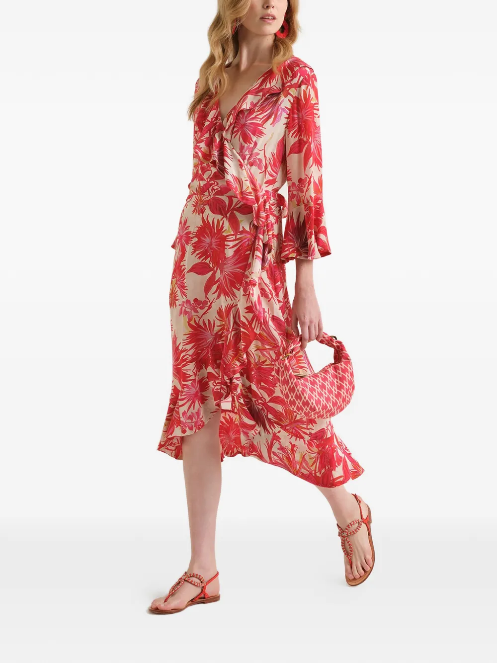 MALIPARMI Midi-jurk met bloemenprint Rood