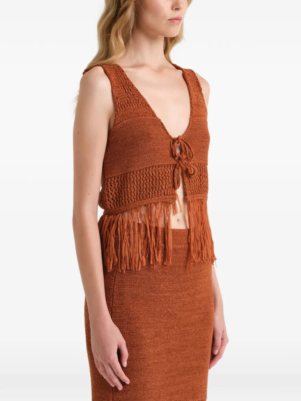  Maliparmi Fringed Top - Brown 