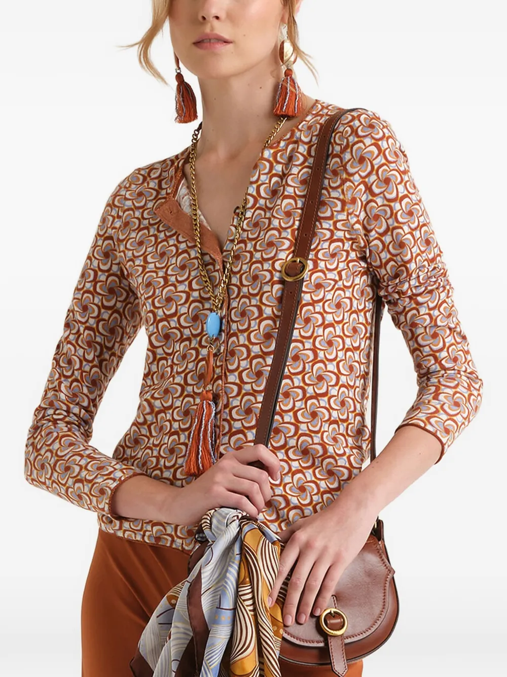  Maliparmi Printed Crew-neck Cardigan - Orange 