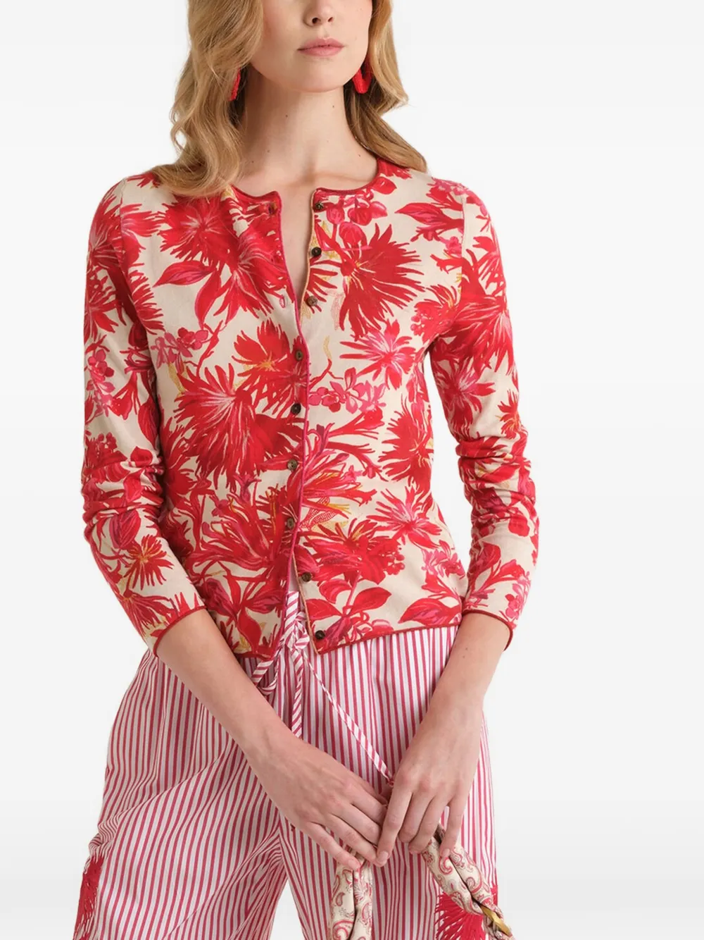  Maliparmi Printed Crew-neck Cardigan - Red 