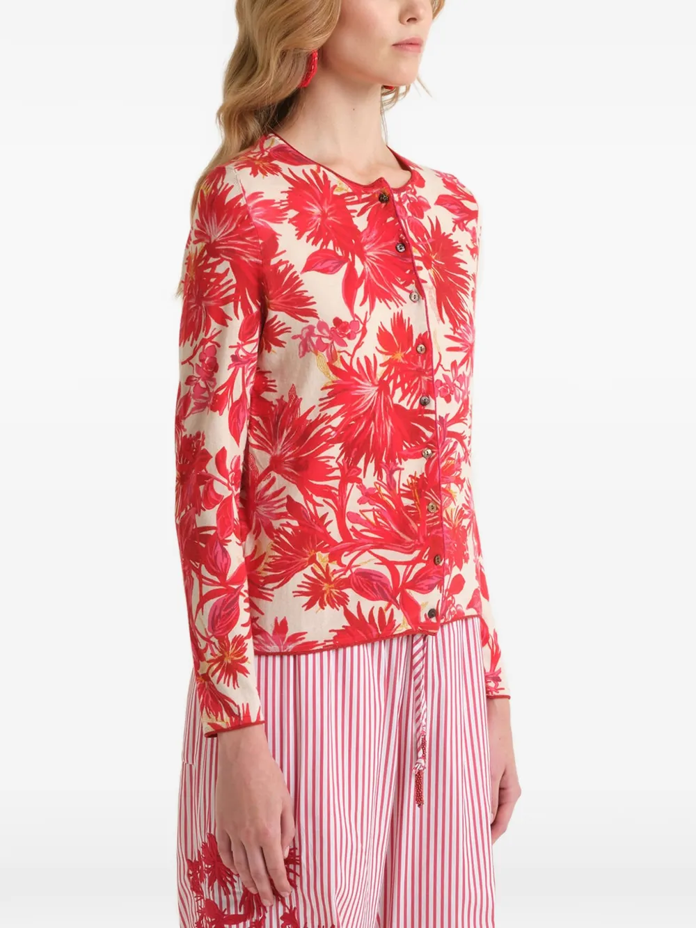  Maliparmi Printed Crew-neck Cardigan - Red 