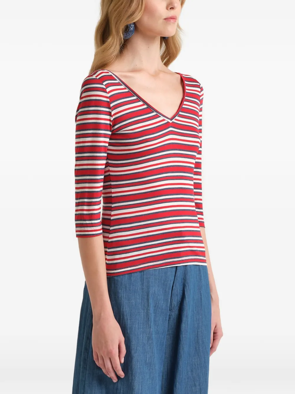  Maliparmi Striped V-neck T-shirt - Blue 