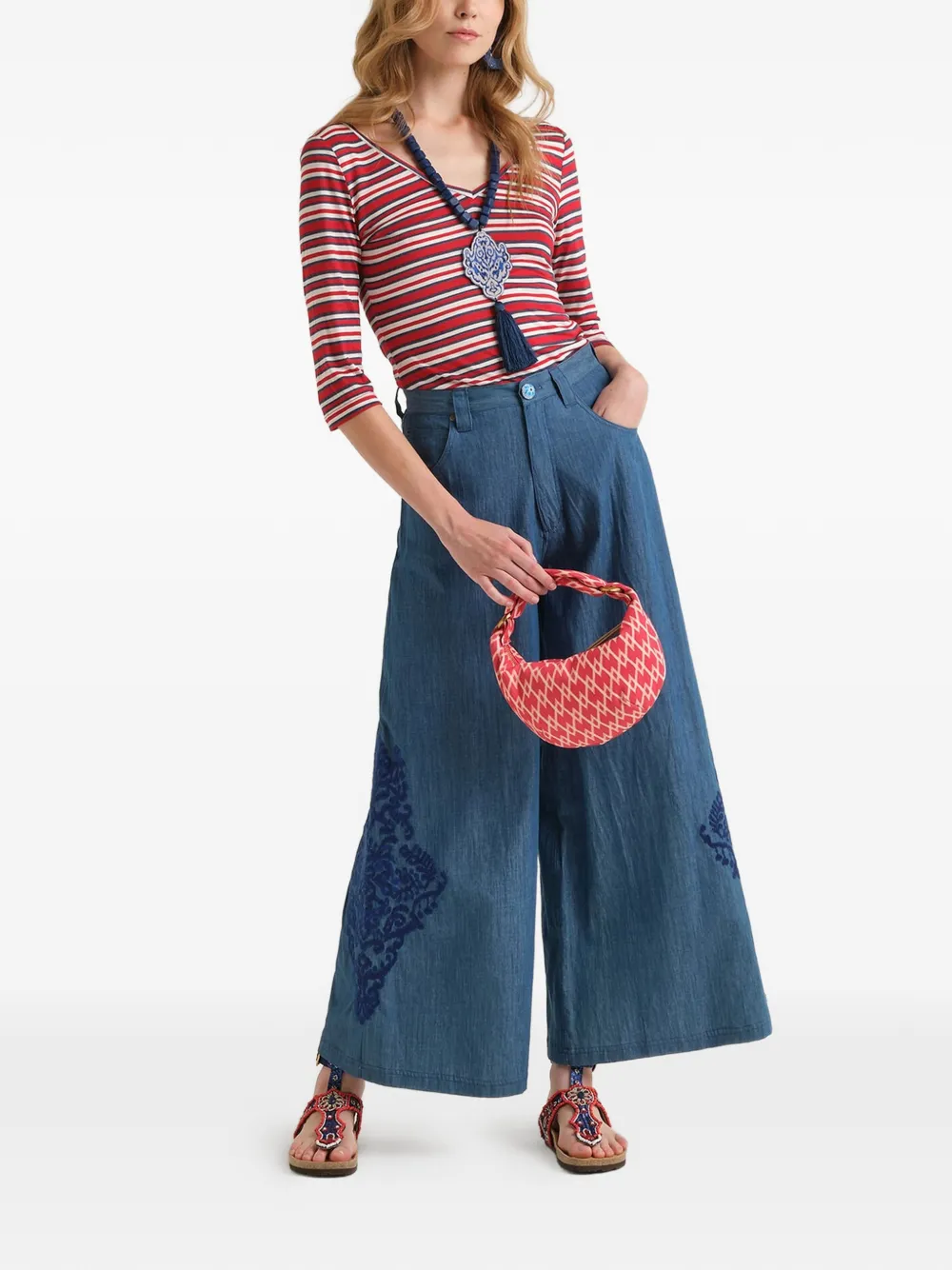  Maliparmi Striped V-neck T-shirt - Blue 