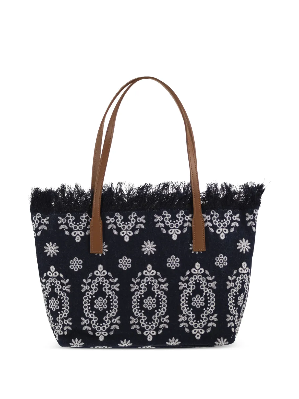  Mc2 Saint Barth Embroidered-logo Fringed Shoulder Bag - Blue 