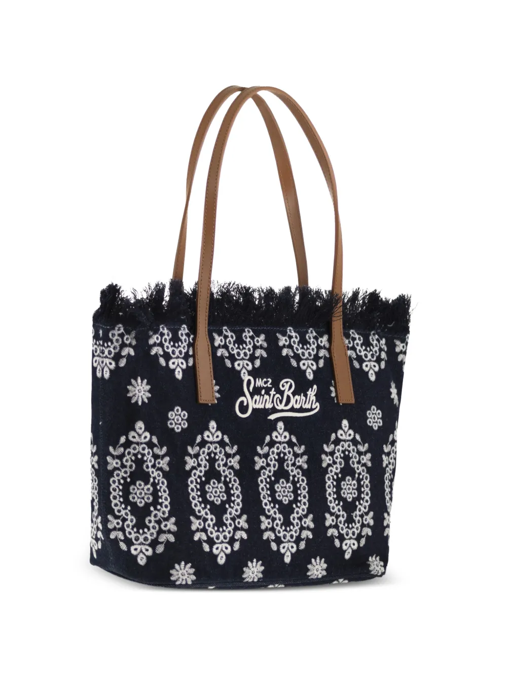  Mc2 Saint Barth Embroidered-logo Fringed Shoulder Bag - Blue 