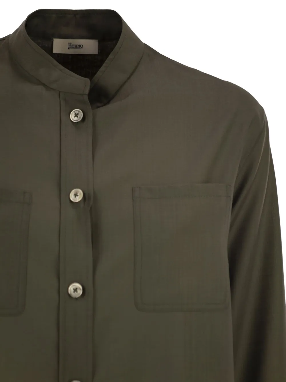 Herno Blouse met ronde hoge kraag en borstzak Groen