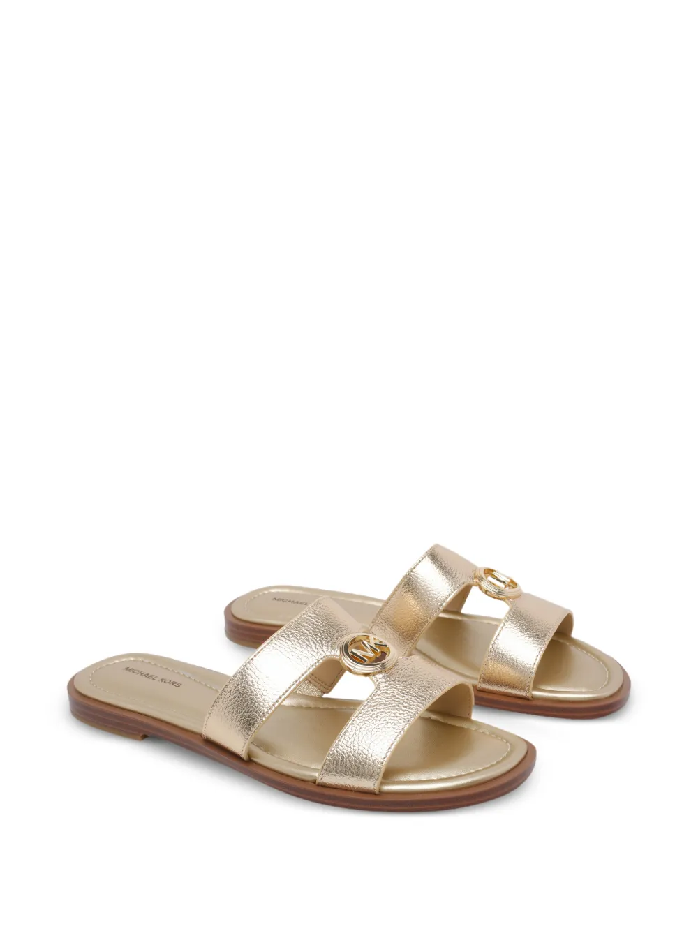  Michael Michael Kors Erin Logo-plaque Leather Sandals - Gold 
