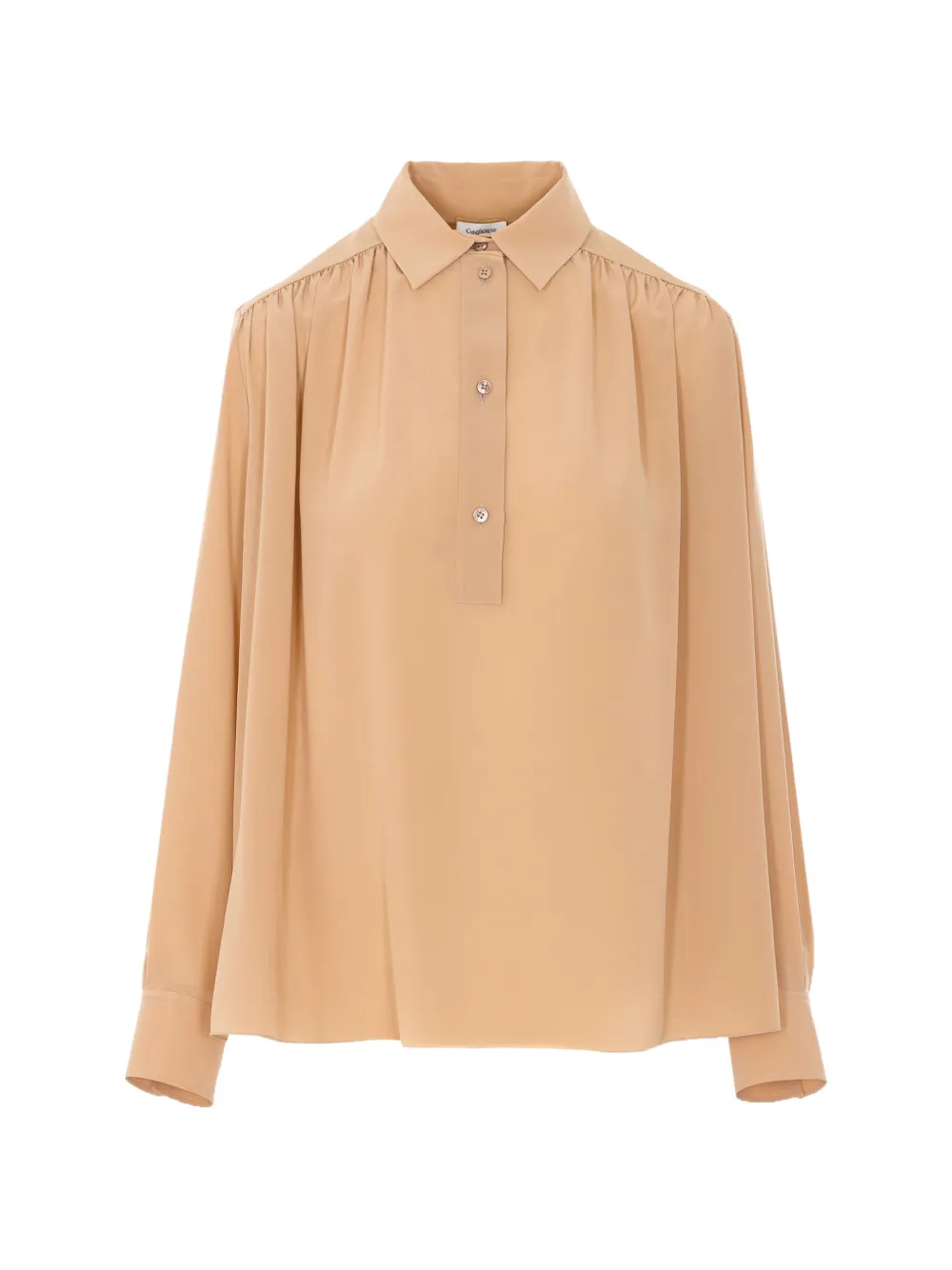 Saint Laurent Blouse met knoop en lange mouwen Beige