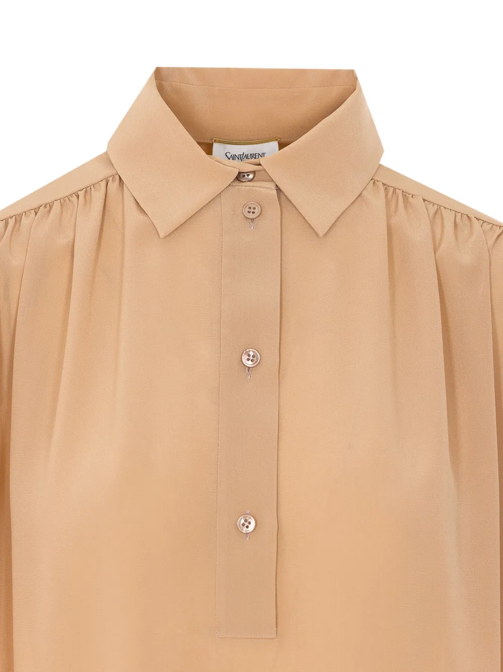 Saint Laurent Blouse met knoop en lange mouwen Beige