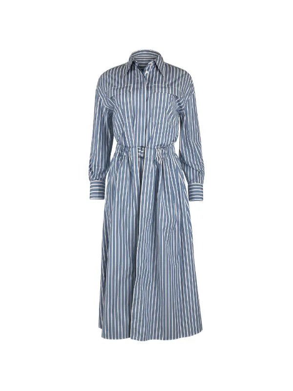 brunello cucinelli blue dress Brunello Cucinelli Women's Belted Striped Maxi Shirtdress - Blue White