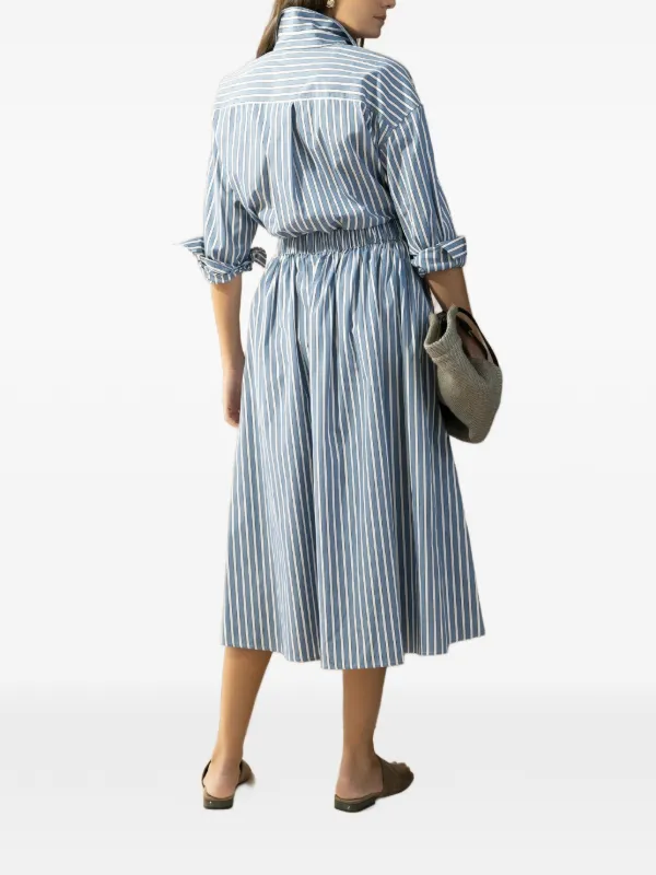 brunello cucinelli blue dress Brunello Cucinelli Women's Belted Striped Maxi Shirtdress - Blue White