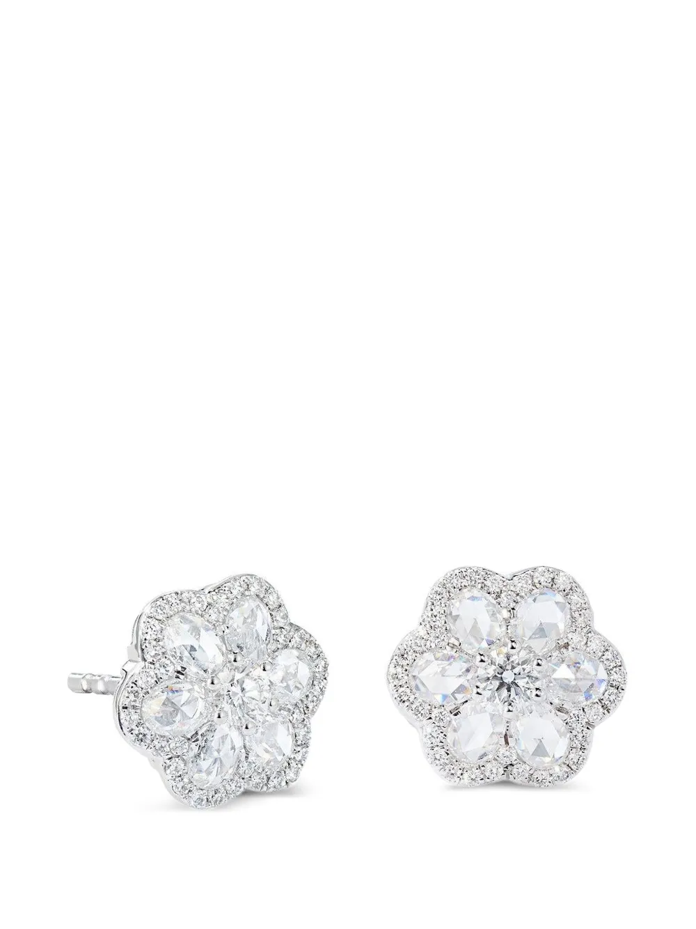 64 Facets 18kt white gold floral Diamond earrings - Argento