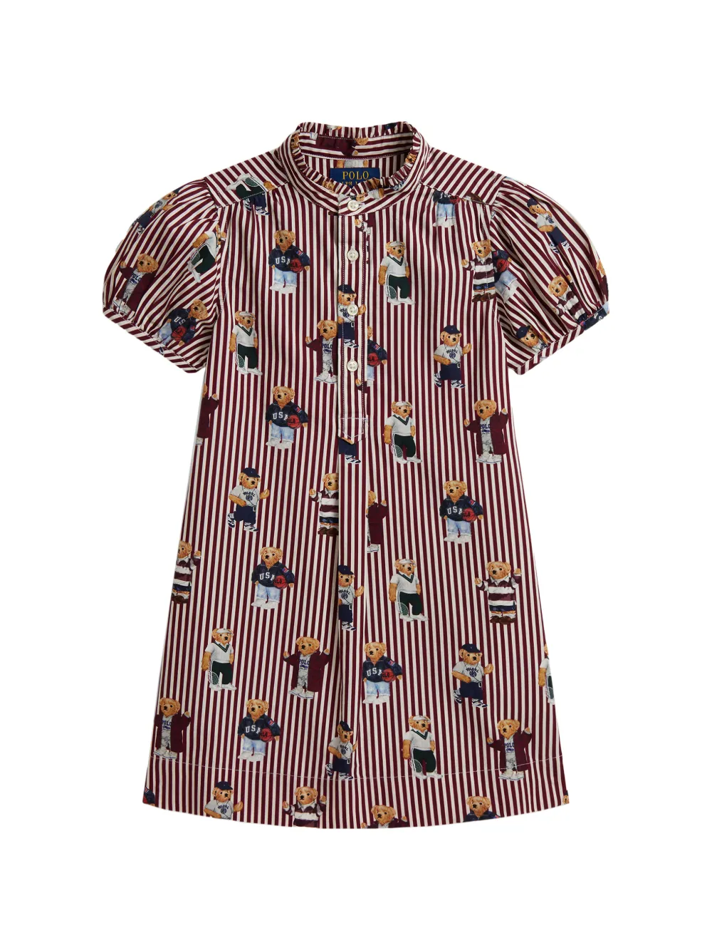 POLO RALPH LAUREN KIDS Abito svasato Polo Bear a righe - Rosso