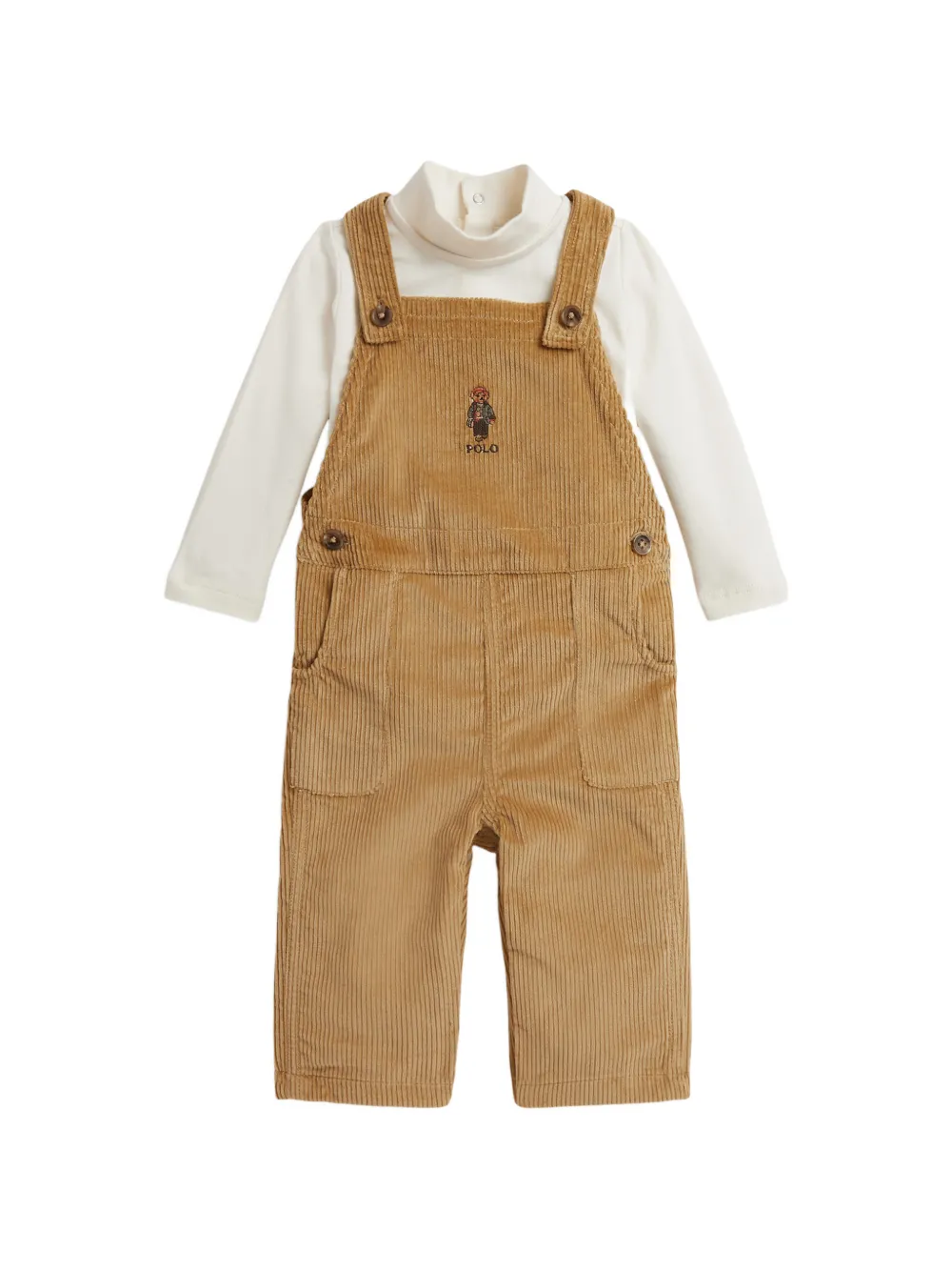 POLO RALPH LAUREN KIDS Salopette Polo Bear a coste - Toni neutri