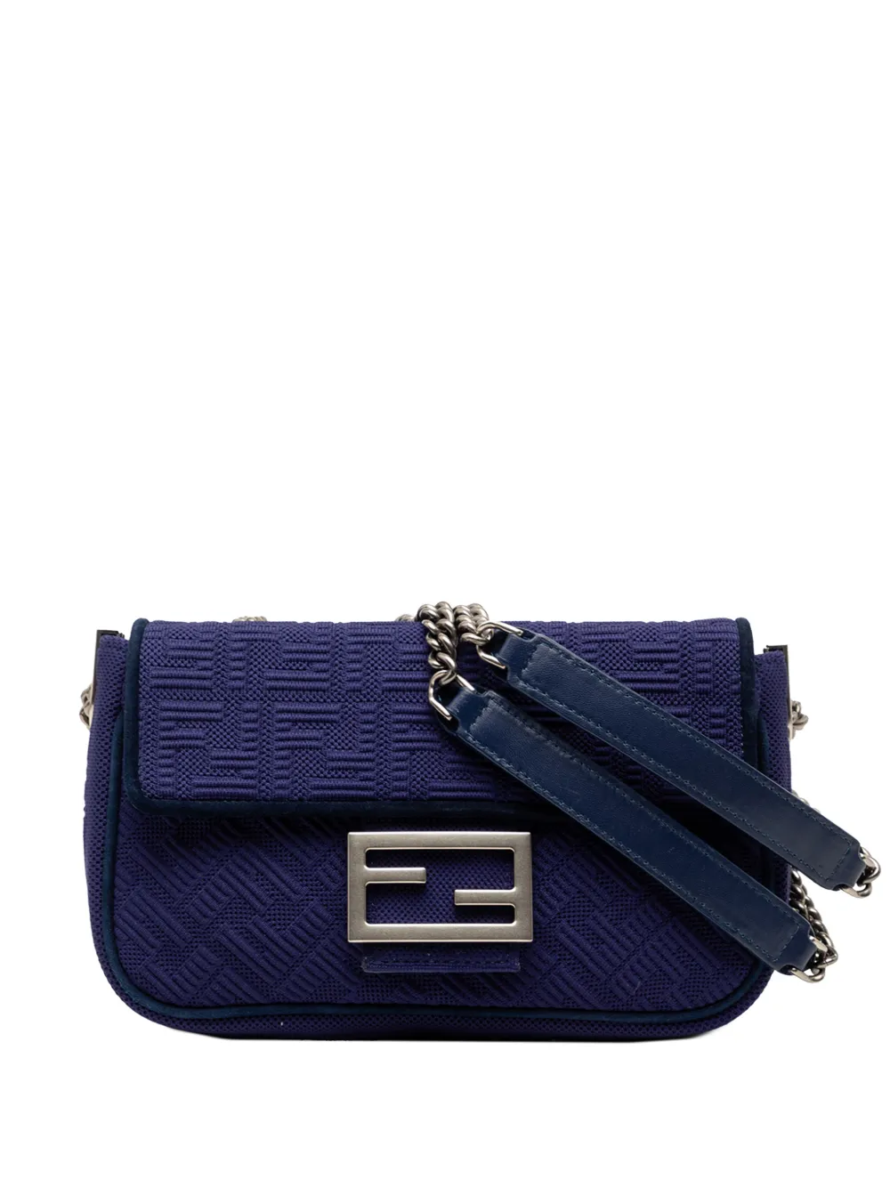 Fendi Pre-Owned 2000-2025 Zucca Embossed Technical Fabric Chain Midi Baguette shoulder bag - Blu