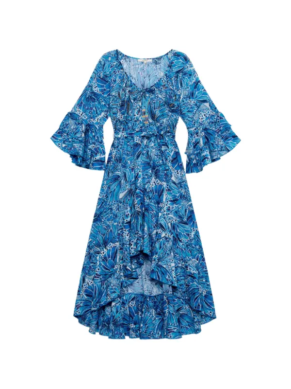 blue butterfly print dress MALIPARMI butterfly-print | Color:Oxford Blue Royal Blue Mermaid Sequins highlighting your natural curves x-colourCode:BLACK