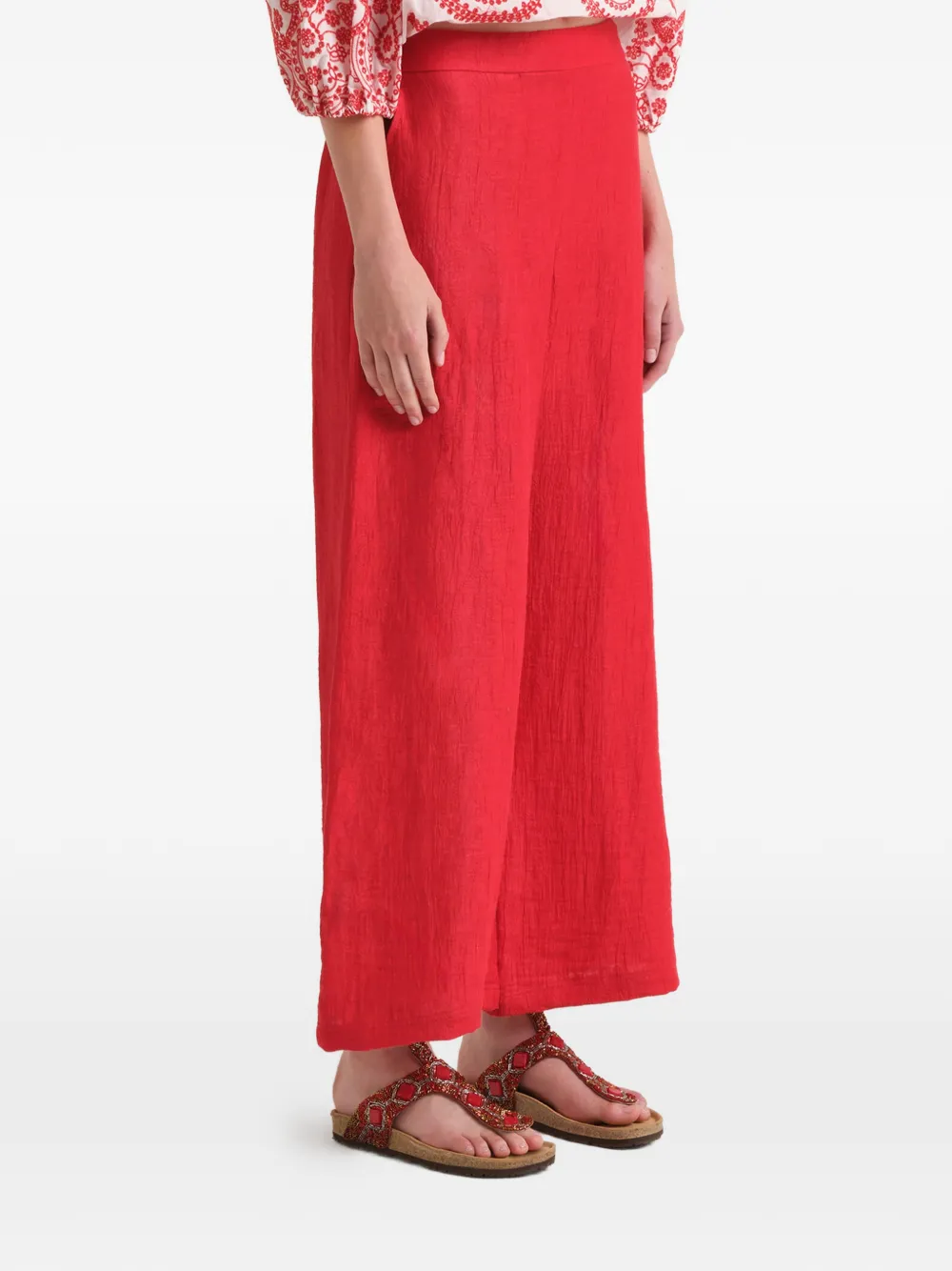 MALIPARMI Linnen broek met jacquard Rood