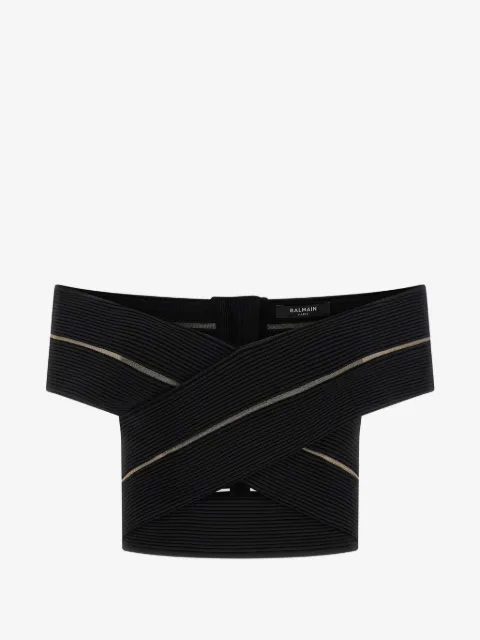 Balmain top med off-shoulder-snit