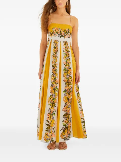FARM Rio Sand Hilo striped floral-print maxi dress