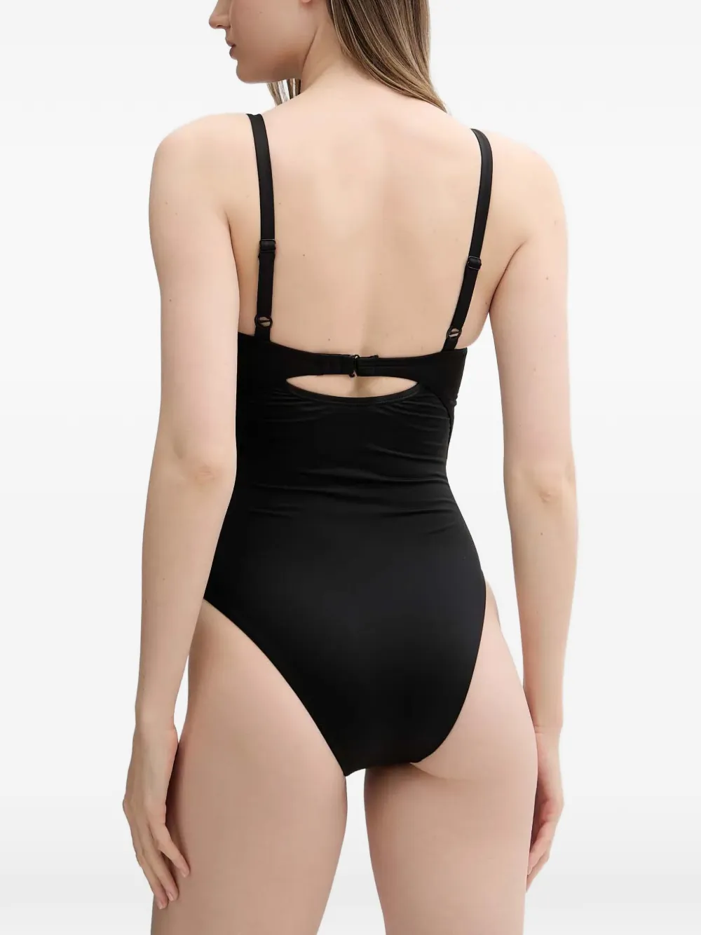 Nike Effortless logo-print cut-out swimsuit Zwart