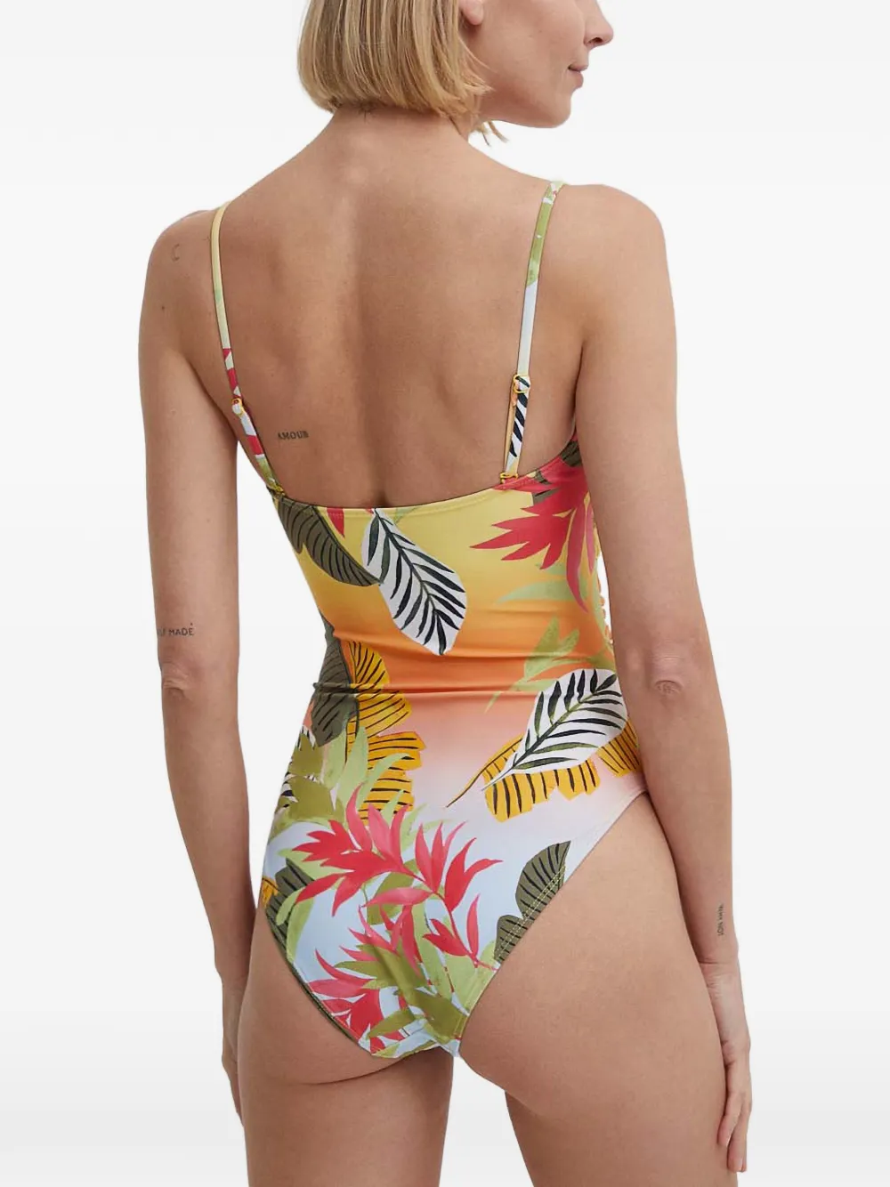 Desigual Badpak met tropische print Geel