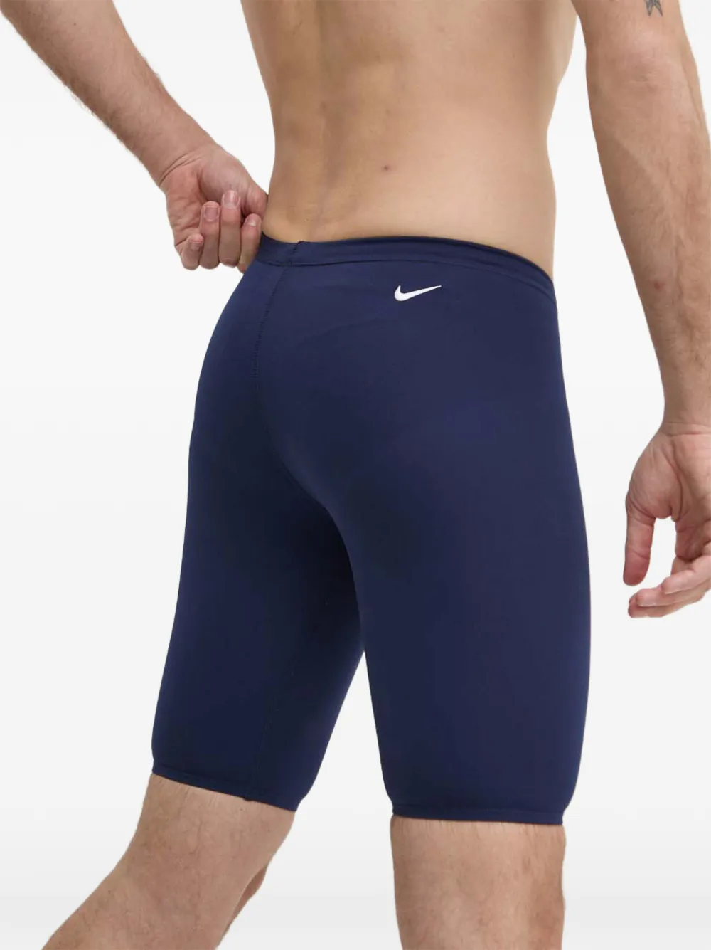 Nike Swoosh logo-print swim shorts Blauw
