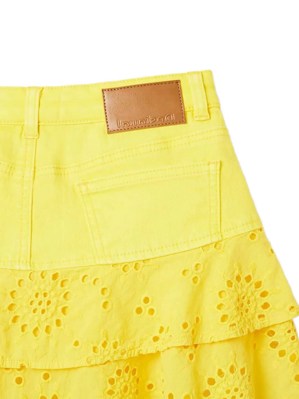 Desigual broderie-anglaise tiered mini skirt Geel