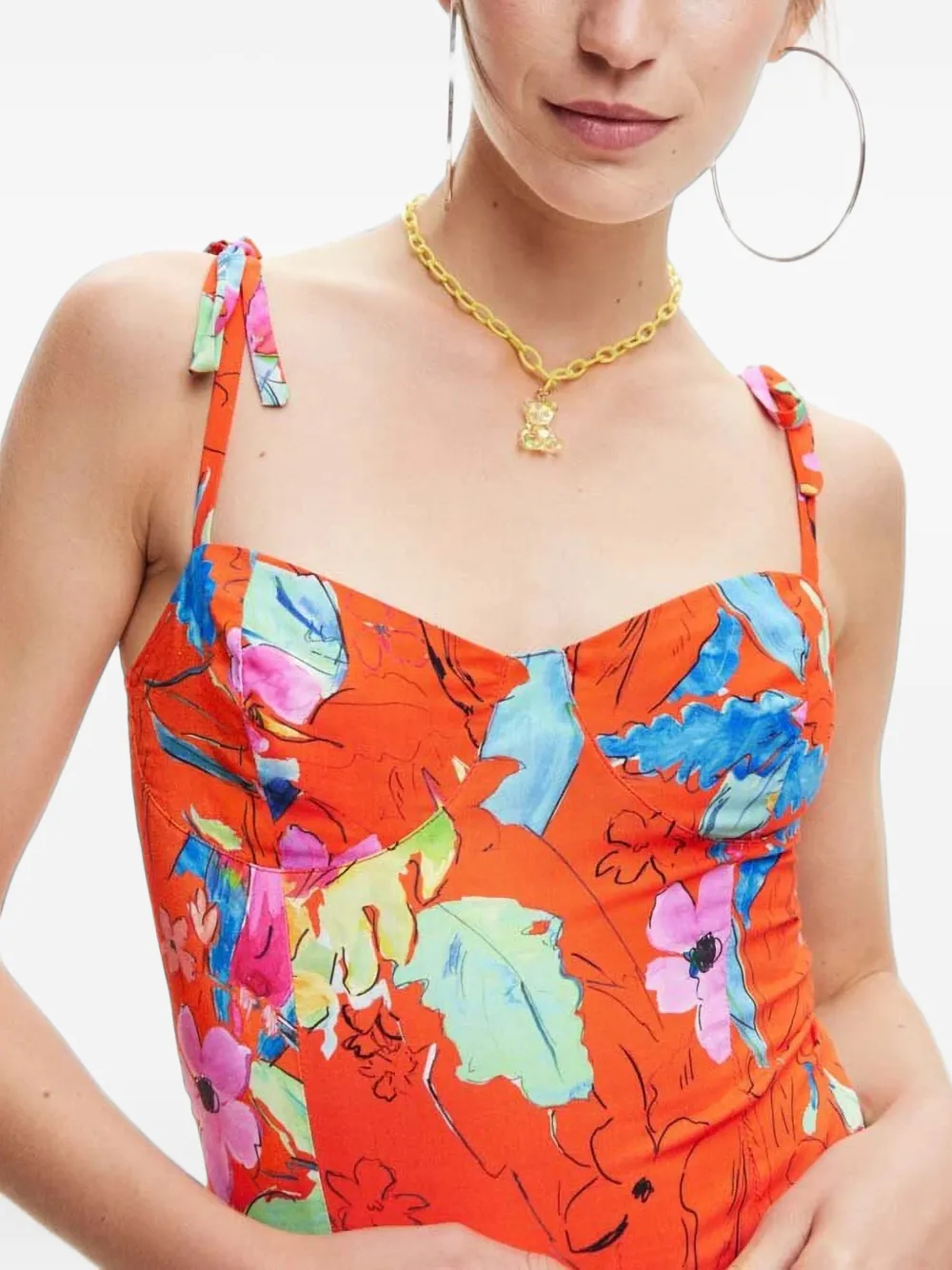Desigual Body met gestrikte bandjes en bloemen-print Oranje
