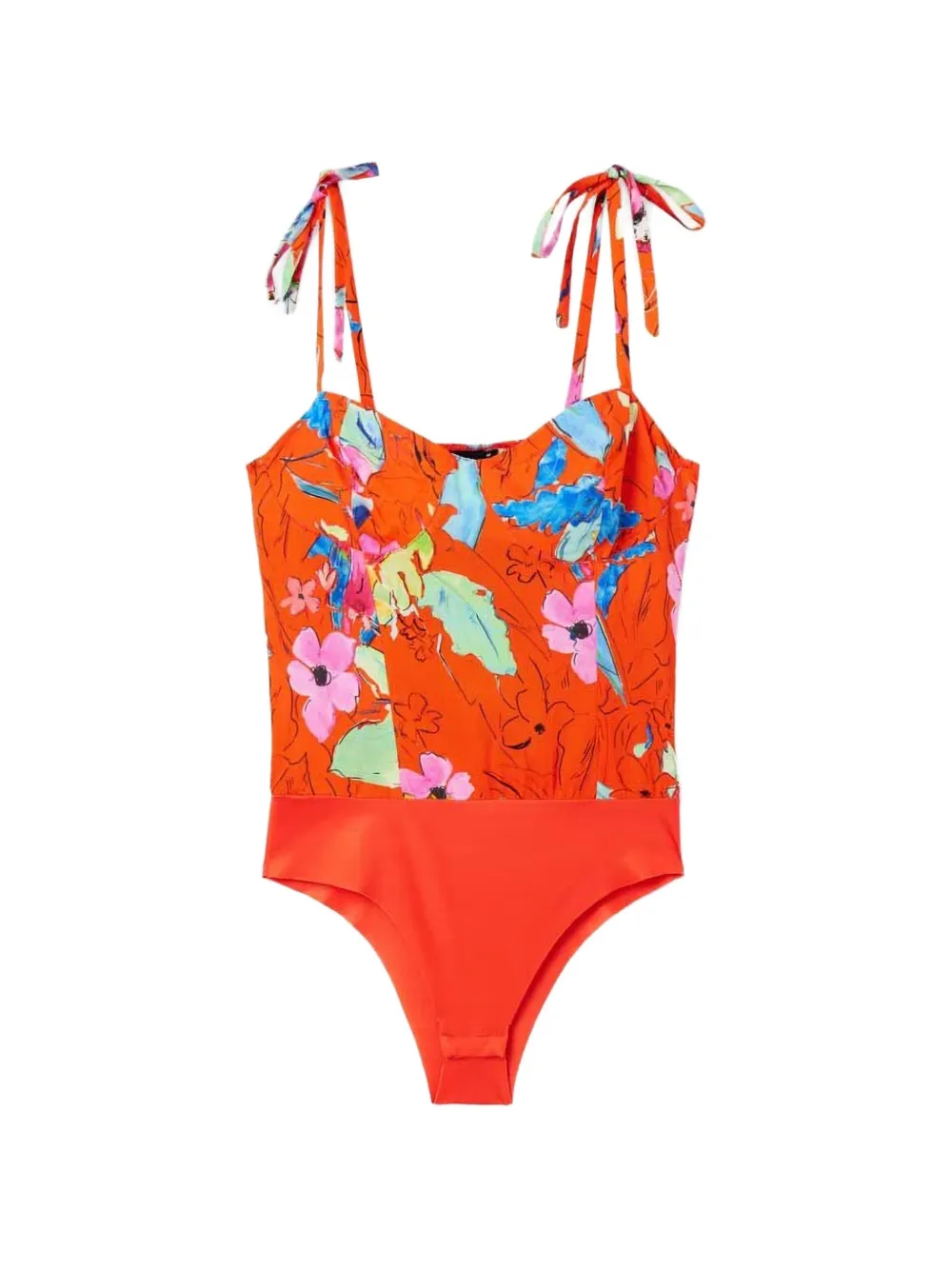Desigual body à fleurs imprimées et bretelles à nouer - Orange Desigual body à fleurs imprimées et bretelles à nouer - Orange