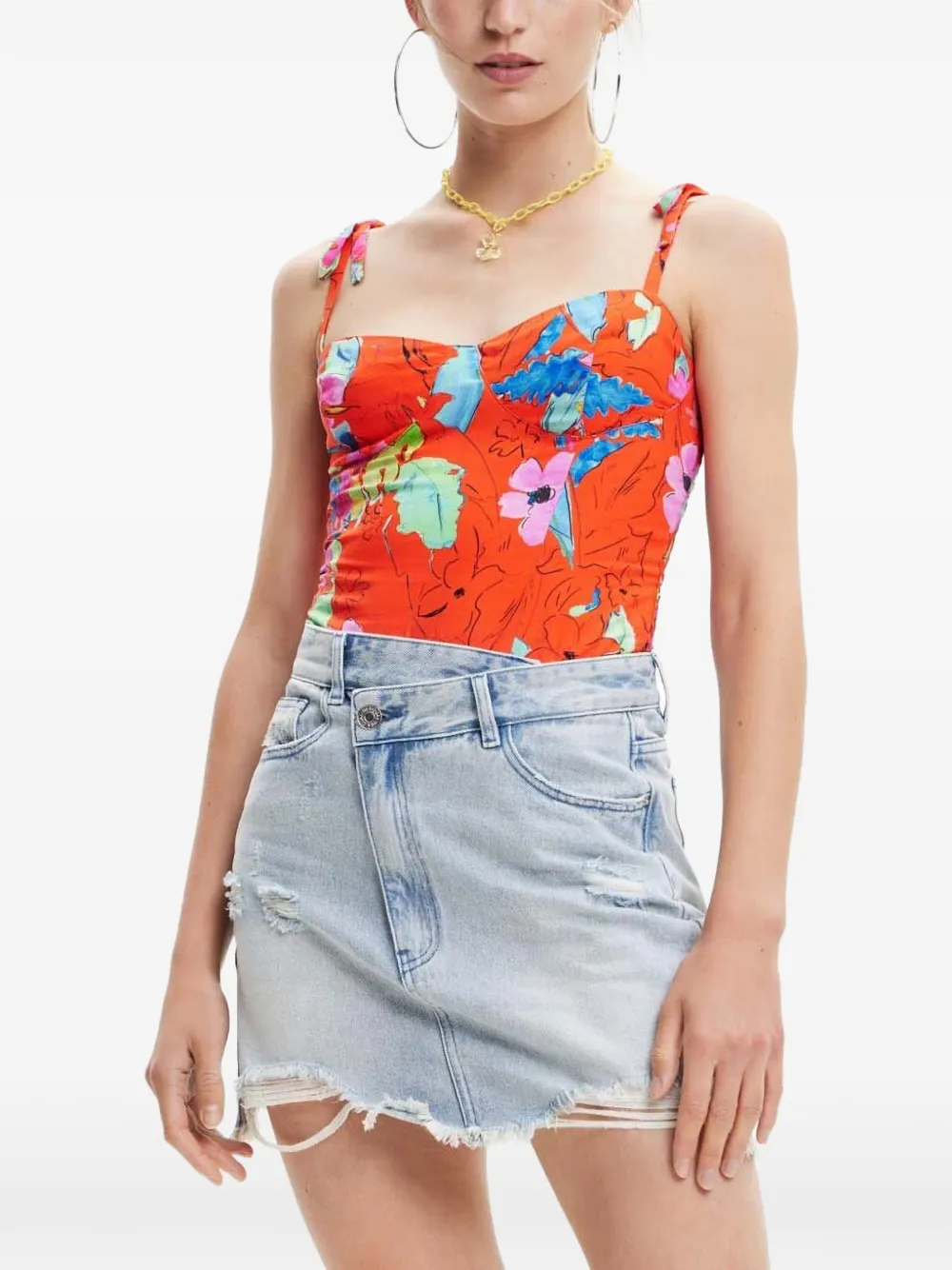 Desigual Body met gestrikte bandjes en bloemen-print Oranje