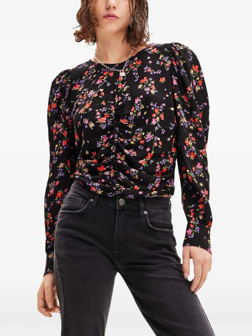 Desigual floral gathered blouse Zwart