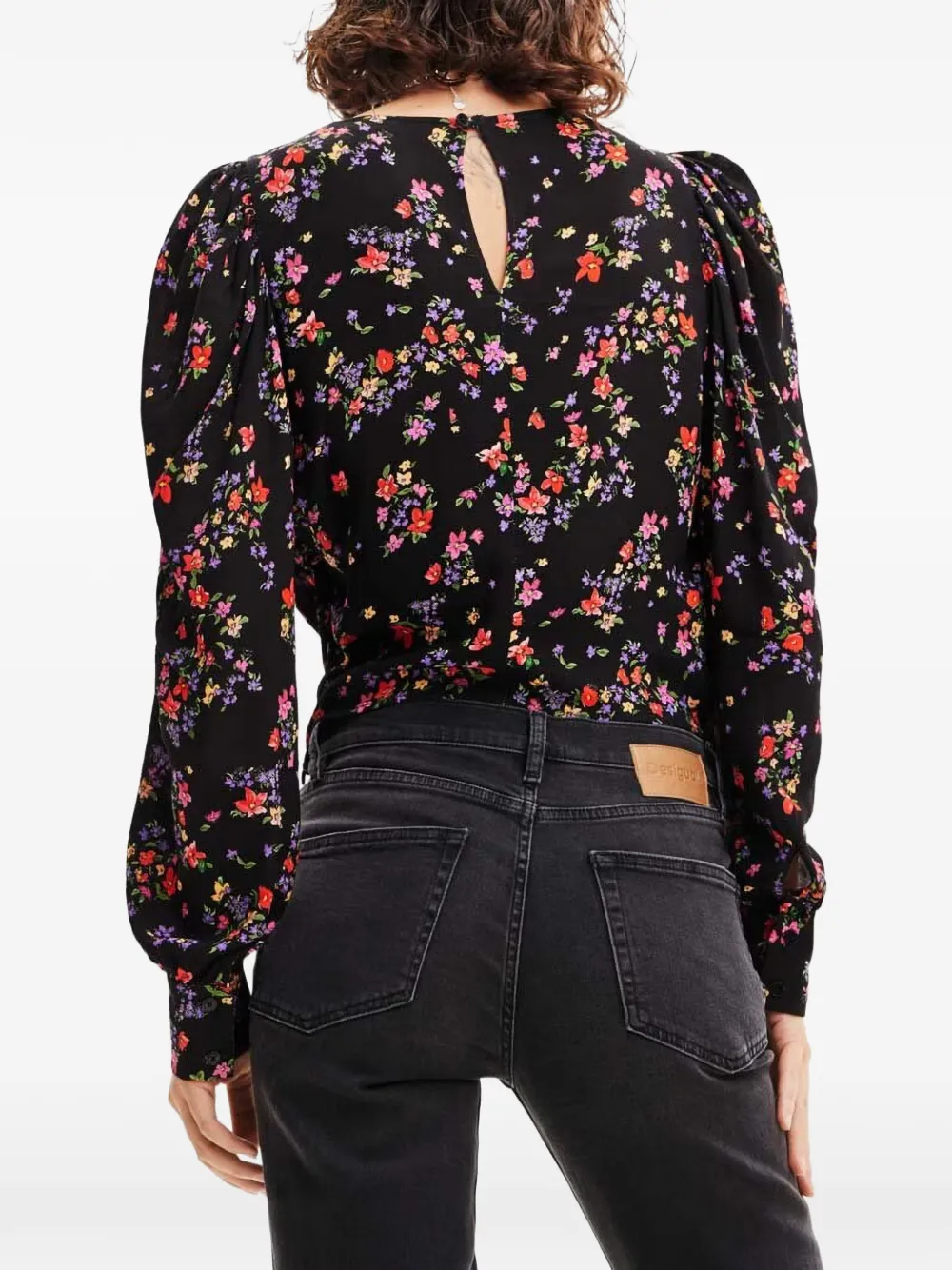 Desigual floral gathered blouse Zwart
